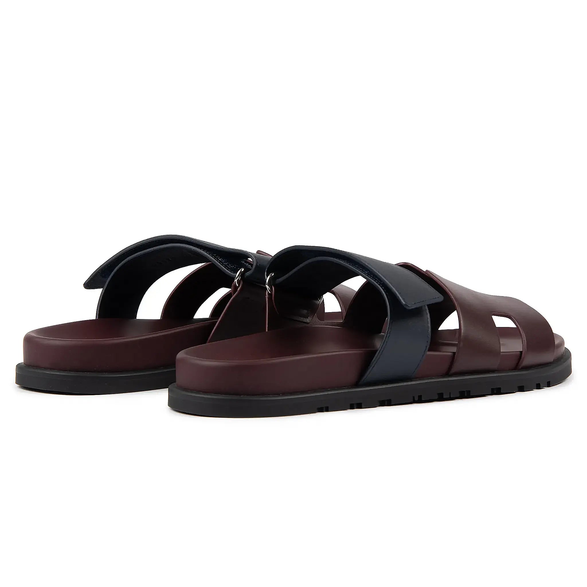 Back view of Hermes Paris Chypre Calfskin Burgundy Sandals